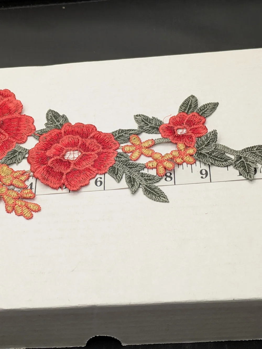 Floral Red & Pink Embroidered Applique Trim